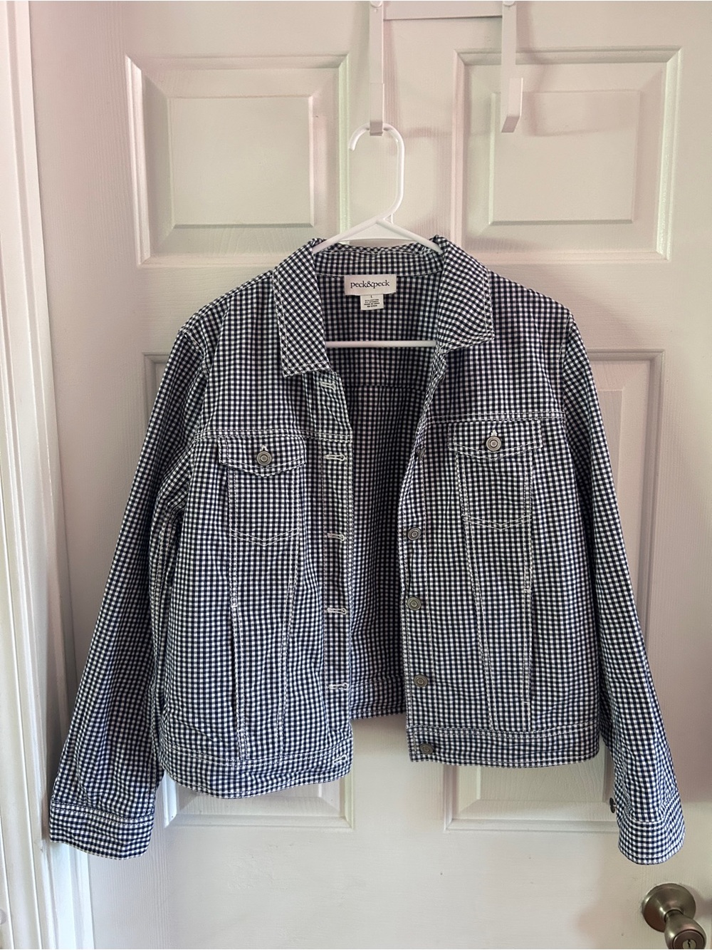 Peck & Peck Classic Navy & White Gingham Cotton Jacket Size L